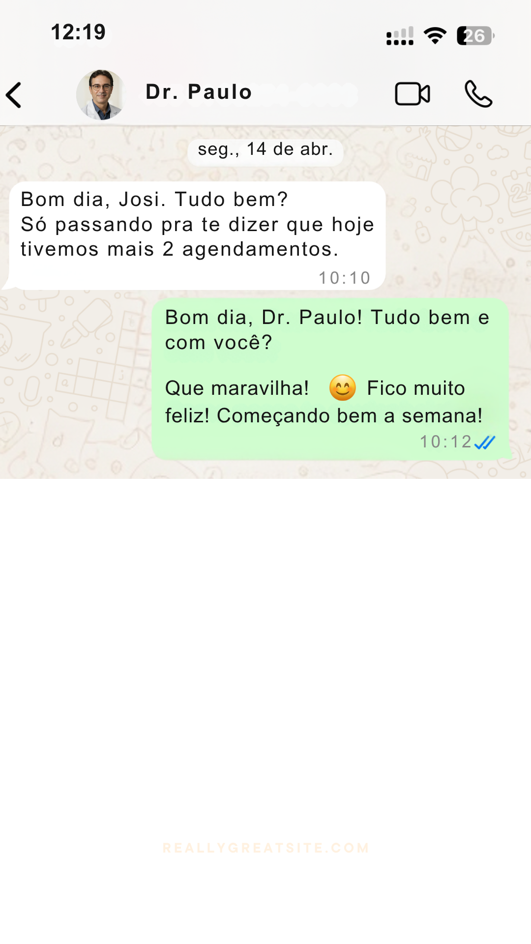 Depoimento de cliente da área da saúde no WhatsApp